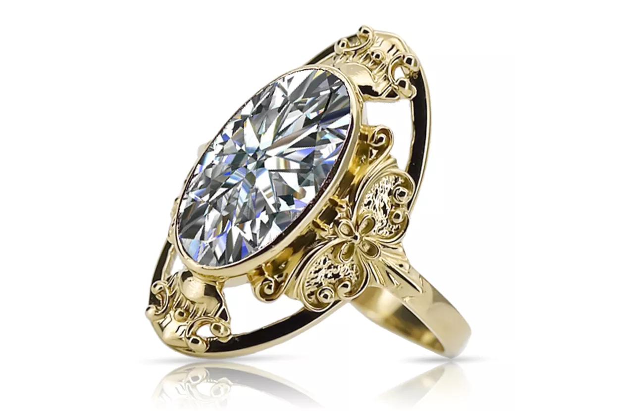 Zircon Or jaune 14 carats Anneau Style vintage vrc014y